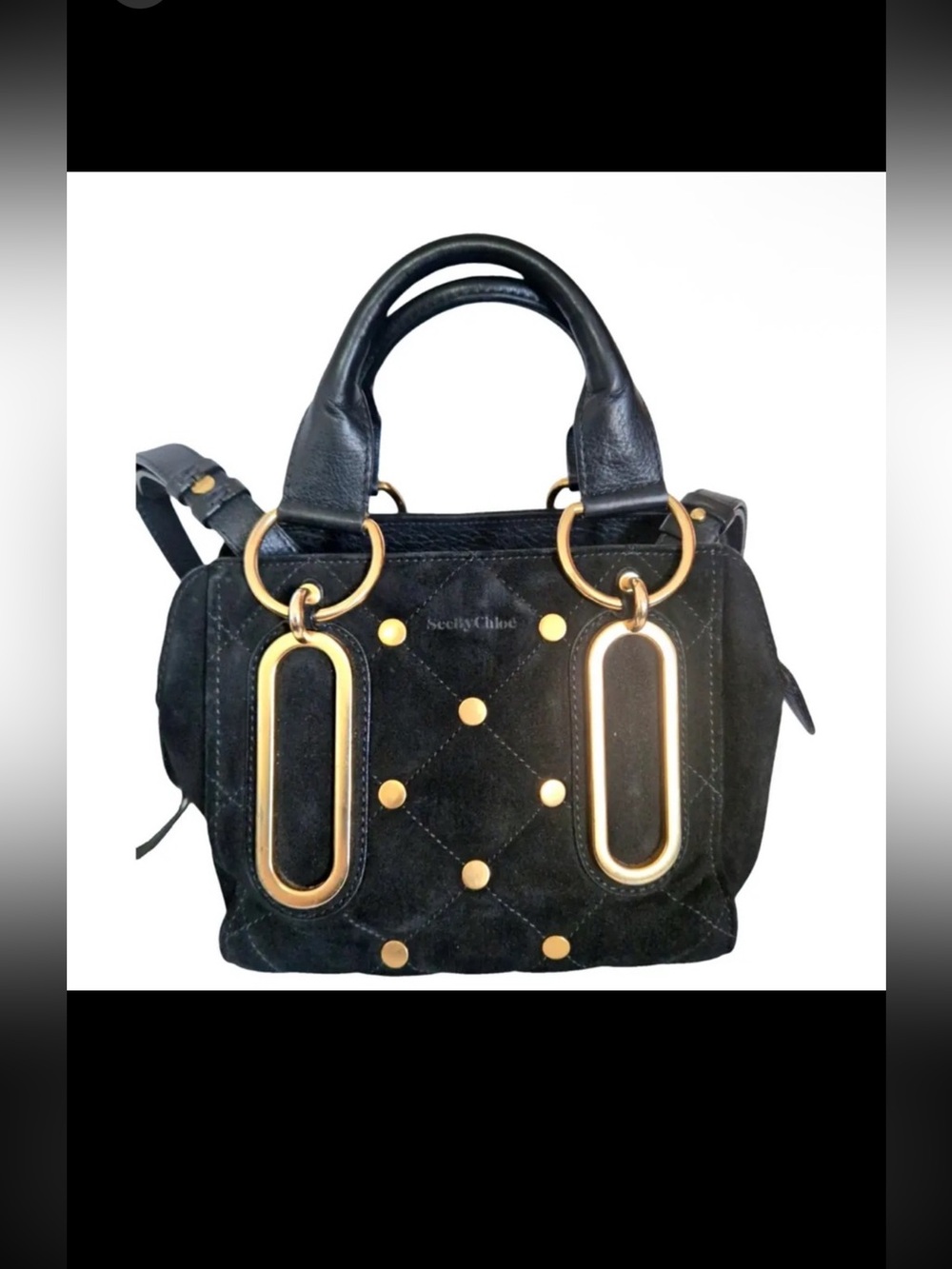 See By Chloe Small Paige Black suede and gold hardware crossbody Satchel - Picture 2 of 12